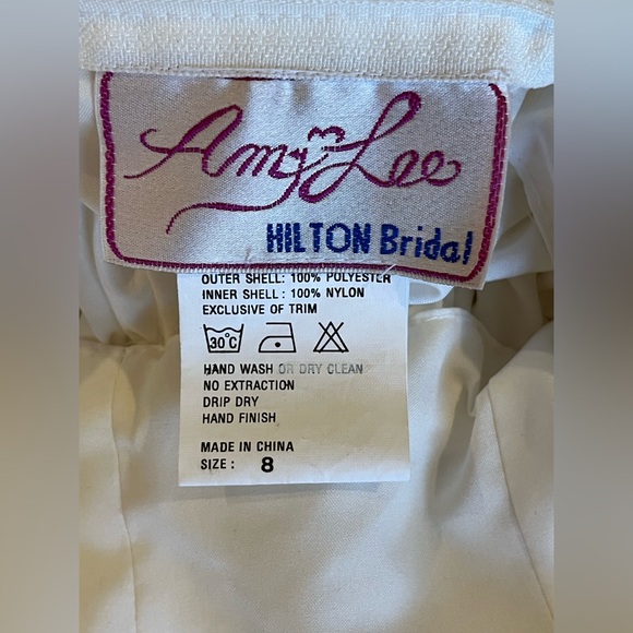 Wedding dress ivory satin w/ lace long sleeve, pearl beading & matching cape. S - Picture 12 of 17